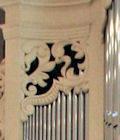 Carved ornament in pipe shades of the pipe organ at Princeton Theological Seminary, NJ